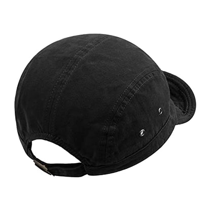 Clakllie Retro 5 Panel Short Brim Cap Casual Baseball Caps Dad Hat Flat Bill Snapback Fitted Caps Trucker Hat Short Cadet Cap - color: S-dy09-black