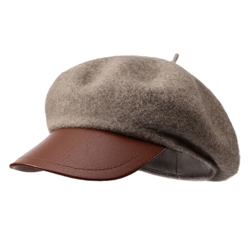Women Classic Wool Blend Berets Elegant Flat Beret Caps Retro Peaked Cap Hats Autumn Winter Hat Solid Color - color: Brown