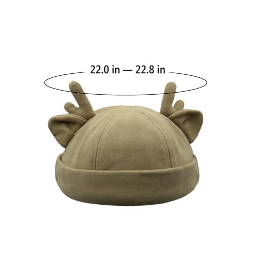 Beanie Hats for Women Men Brimless Skullcap Docker Cap with Reindeer Antlers Rolled Cuff Retro Adjustable Sailor Cap - color: Khaki