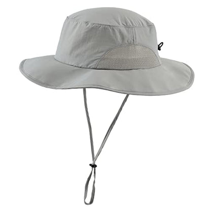 Home Prefer UPF50+ Mens Sun Hat Wide Brim Fishing Hat for Men UV Protection Womens Beach Bucket Hat for Golf Hiking Gardening - color: Light Grey