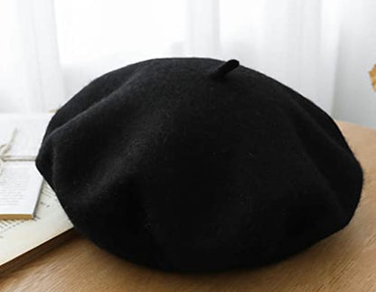 Kids Girls French Beret Hat Artist Hat Solid Warm Beanie Cap Winter Autumn - color: Black