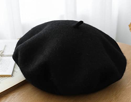 Kids Girls French Beret Hat Artist Hat Solid Warm Beanie Cap Winter Autumn - color: Black