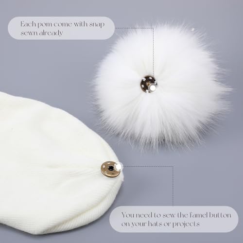Juinte 4 Pcs 6 Inch Large Fur Pom Pom Balls for Hats, Classic Color - color: Classic Color