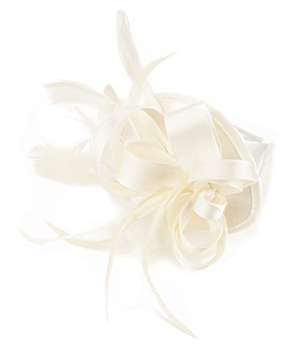 Kentucky Derby Fascinators for Women High Tea Party Hat Wedding Cocktail Flower Headware with Mesh and Feathers - color: Y-beige