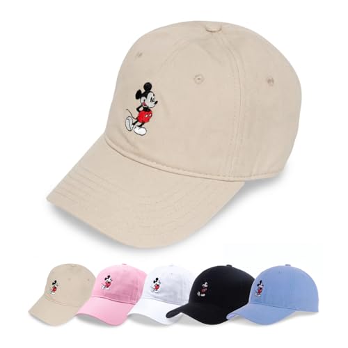 Disney Mickey Mouse Embroidered Cotton Adjustable Dad Hat with Curved Brim - color: Khaki