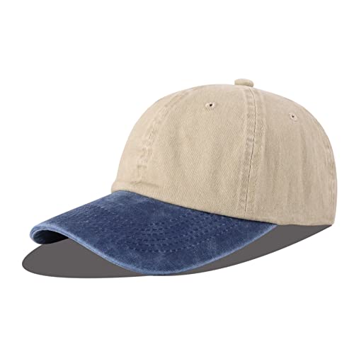 LANGZHEN Unisex Baseball Cap 100% Cotton Fits Men Women Washed Denim Adjustable Dad Hat - color: Khaki Mixed With Denim Blue