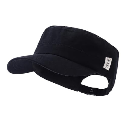Men's Cadet Army Cap Military Style Adjustable Flat Top Cap Short Brim Baseball Hat for Men Trendy Umpire Sun Hats - color: Mg-jm2562-black