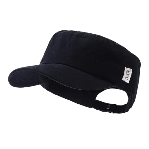 Men's Cadet Army Cap Military Style Adjustable Flat Top Cap Short Brim Baseball Hat for Men Trendy Umpire Sun Hats - color: Mg-jm2562-black