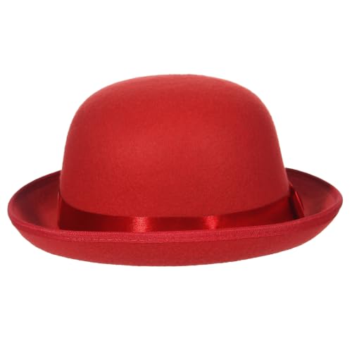 GEMVIE Classic Black Felt Derby Hat Lightweight Bowler Hat Novelty Costume Hat for Party Dress Ups - color: Red
