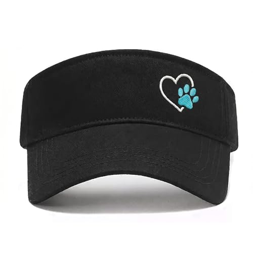 Embroidered Adjustable Sun Visor for Women Men Outdoor Golf Tennis - color: Dog Paw Heart/Black