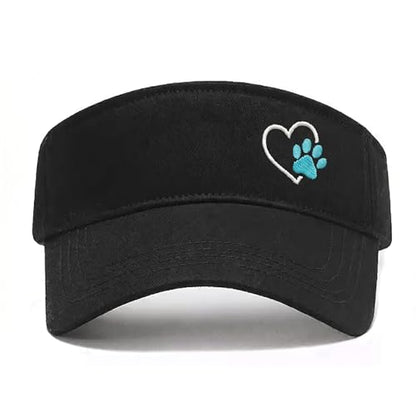 Embroidered Adjustable Sun Visor for Women Men Outdoor Golf Tennis - color: Dog Paw Heart/Black