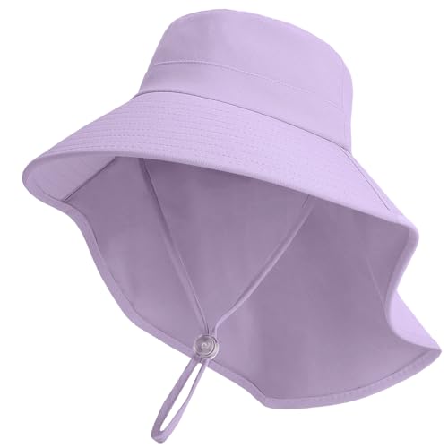 ZOORON Outdoor Kids Sun Hat with Neck Flap UPF 50+ Sun Protection Fishing Hat Wide Brim Summer Kids Beach Hats for Girls Boys - color: 1pack-purple
