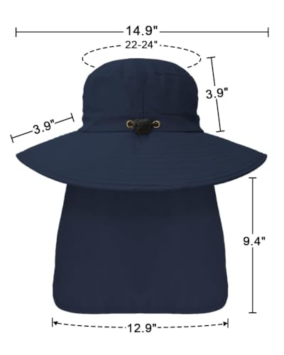 Outdoor Sun Hats with Stowable Neck Flap for Men Women UPF 50+ Mesh Summer Bucket Hat Wide Brim for Fishing Safari Hiking - color: Navy Blue