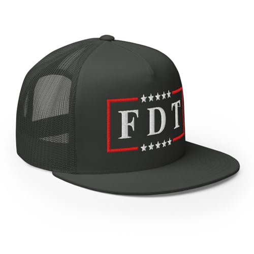 NX FDT Embroidered Flat Bill Trucker Hat High Crown Adjustable FDT Hat - color: Charcoal