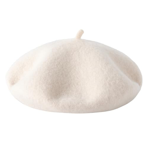 Lanzom Wool Blend Women Beret Hat French Beret Cap Winter Fashion Solid Color Hat for Women Girls Lady - color: Beige