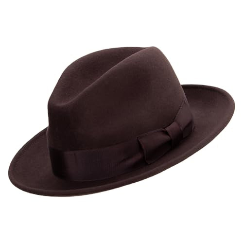 Jeanne Simmons Men's Wide Ribbon Band Fedora Hat - color: Brown, size: X-Large