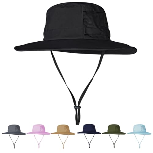 Sun Hat for Men/Women, UPF 50+ Fishing Hat,Waterproof Wide Brim Bucket Hat Foldable Boonie Hat for Hiking Garden Safari Beach - color: Black