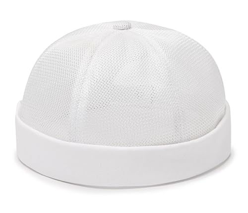 DIYDECAL Mens Mesh Brimless Cap,Summer Skullcap Docker Beanie Hat - color: White