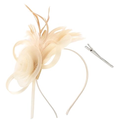 AMCAMI Fascinators Hats with Feather for Women 2026 Derby Hats Small Tea Party Hat with Headband - color: Champagne