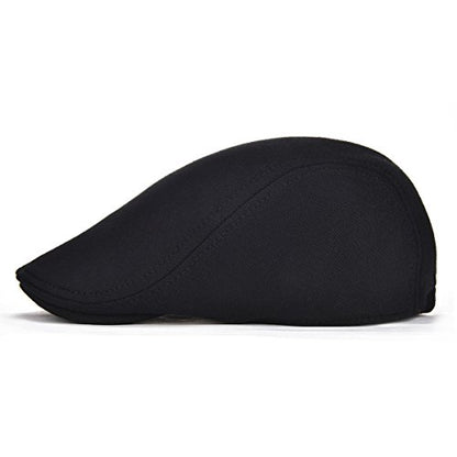 FEINION Men Cotton Newsboy Cap Soft Fit Cabbie Hat - color: Black/Light Grey