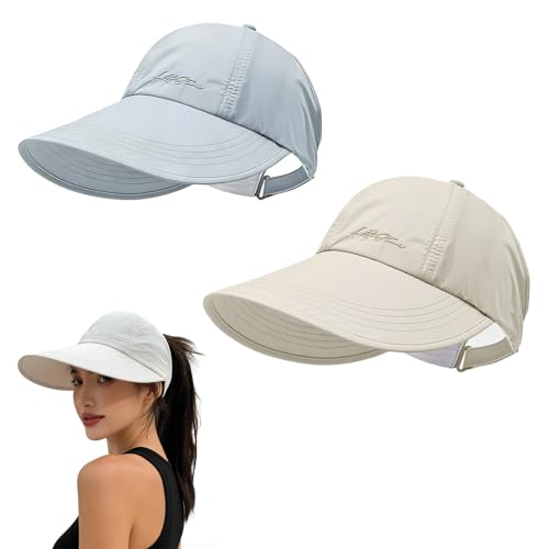 2 Pack UPF Sun Protection Baseball Hat for Women,Wide Brim UV Visor Hat, Adjustable Quick-Dry Wide Brim Baseball Cap, 2026 Upgraded Lightweight WideBrim for Outdoor Sports(Beige+Gray)