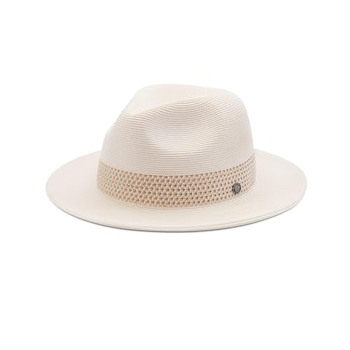 Pineapple&Star Sun Straw Fedora Beach Hat Fine Braid UPF50+ for Unisex - color: Off-white Amiens, size: Medium