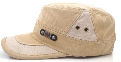 Men Flat Top Hat Cadet Army Cap Twill Cotton Baseball Military Cap - color: F - Beige