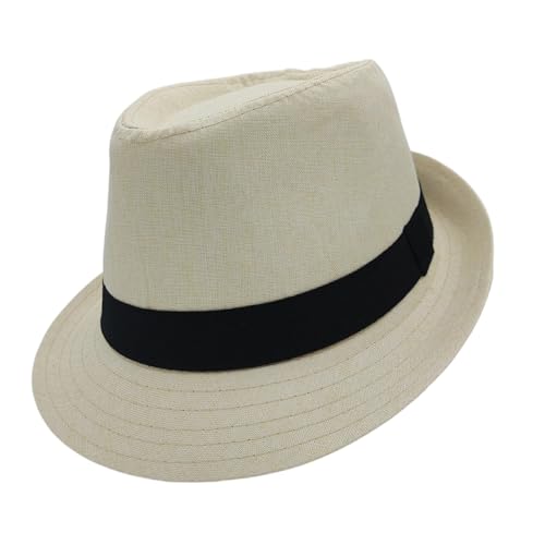 Short Brim Trilby Fedora Hat for Men Women - color: Beige, size: 7 1/4-7 3/8