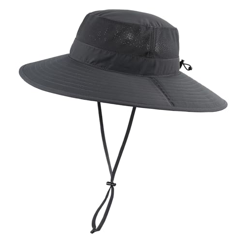 Home Prefer UPF50+ Mens Sun Hat Wide Brim Fishing Hat Foldable Large Brim UV Protection Sun Hat for Men Women Beach Gardening - color: Dark Grey