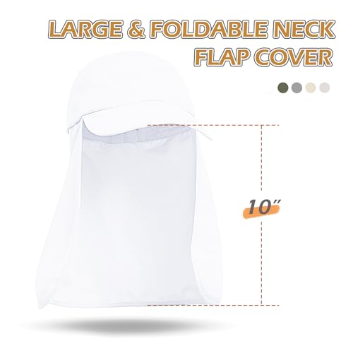 Solaris Mens Sun Hat Neck Flap 2 in 1 Foldable Waterproof UPF 50+ Baseball Cap Fishing Hiking Outdoor - color: #5 Wihte