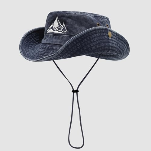 Sun Bucket Hat for Men Women Fishing Beach Safari Trendy Cotton Cowboy Cap for Golf Hiking Hunting Outdoor Boonie - color: Mountain Navy