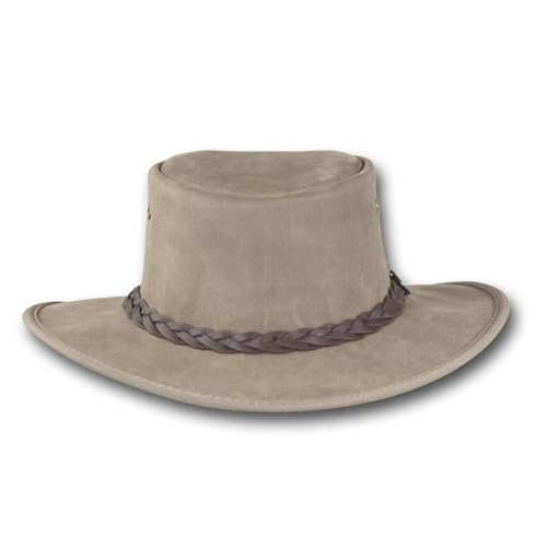 Foldaway Drover Hat in Rustic Cattle Leather by Barmah - color: Driftwood, size: XX-Large