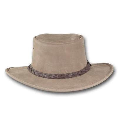 Foldaway Drover Hat in Rustic Cattle Leather by Barmah - color: Driftwood, size: Medium