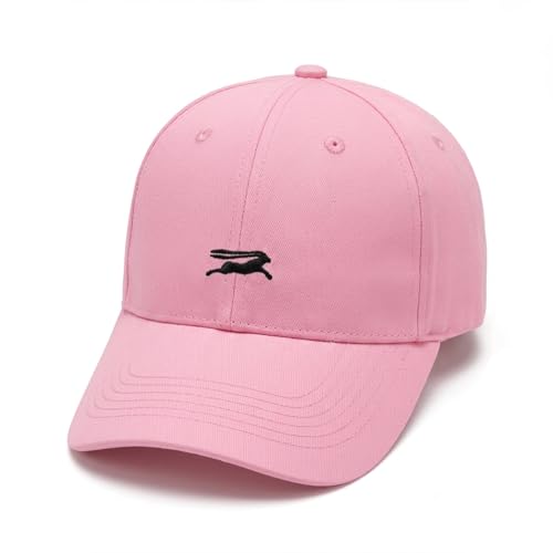 Wishper Studio Embroidered Baseball Cap for Women Men, Cotton Hat with Adjustable Velcro, Minimalist Animal Embroidery - color: Pink Rabbit