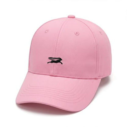 Wishper Studio Embroidered Baseball Cap for Women Men, Cotton Hat with Adjustable Velcro, Minimalist Animal Embroidery - color: Pink Rabbit