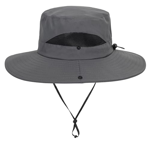 Kids Sun Hat with UV Protection Beach Bucket hat Safari Boonie Cap - color: Grey