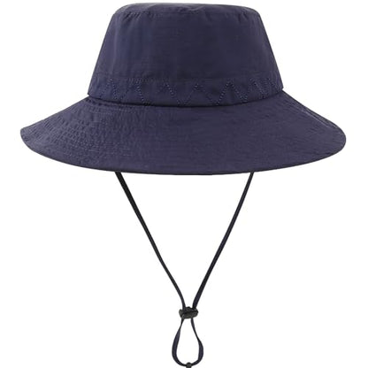 Moon Kitty Men's Sun Hat UPF 50+ Wide Brim Bucket HatAdjustable Nylon Fishing Hiking Boonie Hat for Large Heads - color: Navy
