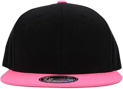 KBETHOS Classic Snapback Hat Blank Cap Underbrim Cotton Wool Blend Flat Visor Adjustable Unisex - color: Black Neon Pink