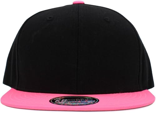 KBETHOS Classic Snapback Hat Blank Cap Underbrim Cotton Wool Blend Flat Visor Adjustable Unisex - color: Black Neon Pink