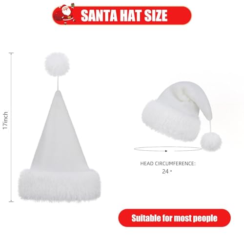 Personalized Santa Hat for Adults, Super Soft Plush Holiday Christmas Hat, Xmas New Year Party Headwear - color: Plush-white