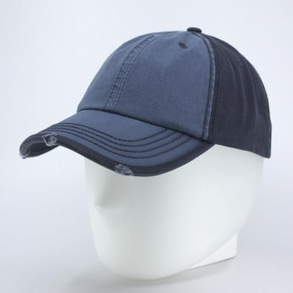 Washed Cotton Distressed with Heavy Stitching Adjustable Baseball Cap - color: Smk Blue/Navy