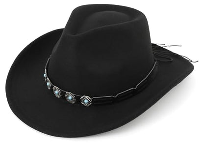 Western Cowboy Hat for Men and Women – Classic Western Style Leather Trim - color: Black