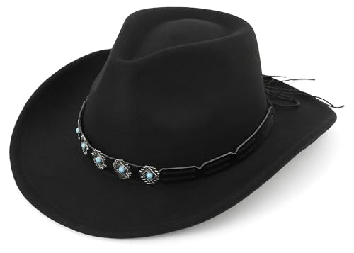 Western Cowboy Hat for Men and Women – Classic Western Style Leather Trim - color: Black