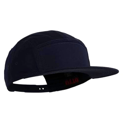 5 Panel Superior Cotton Twill Flat Bill Camper Cap - color: Navy