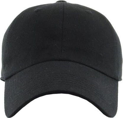 KBETHOS Classic Unisex Cotton Adjustable Low Crown Baseball Cap – Plain Dad Hat - color: Black