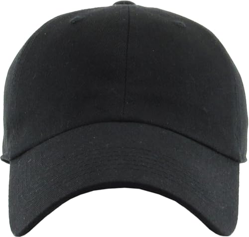 KBETHOS Classic Unisex Cotton Adjustable Low Crown Baseball Cap – Plain Dad Hat - color: Black