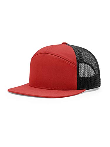 Seven-Panel Trucker Richardson Leather Patch Cap - color: Red/ Black, size: One Size