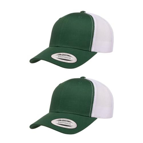 Yupoong Classic Mesh 6 Panel Retro Trucker Cap | Mid Profile Snapback - color: Evergreen/White