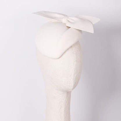 Women Wool Derby Hat for Women Pillbox Hat Wedding Hats Felt Bowknot Fascinators - color: 407 White