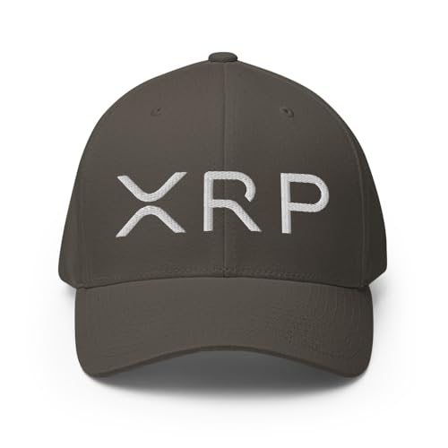 FX XRP Crypto Fitted Hat Embroidered Curved Bill Mid Crown Closed-Back Structured Twill Cap - color: Dark Grey, size: Large-X-Large
